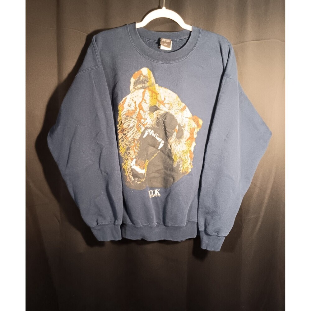 Rook Camo Grizzly Bear Head Sweatshirt Men’s L Navy Crew Neck Graphic Pullover - Picture 2 of 5